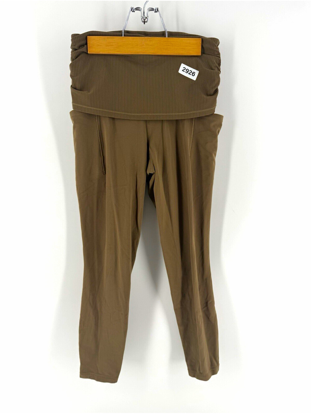 Athleta Salutation Stash Brown Leggings Pockets Foldover Waist 7/8 Ankle S